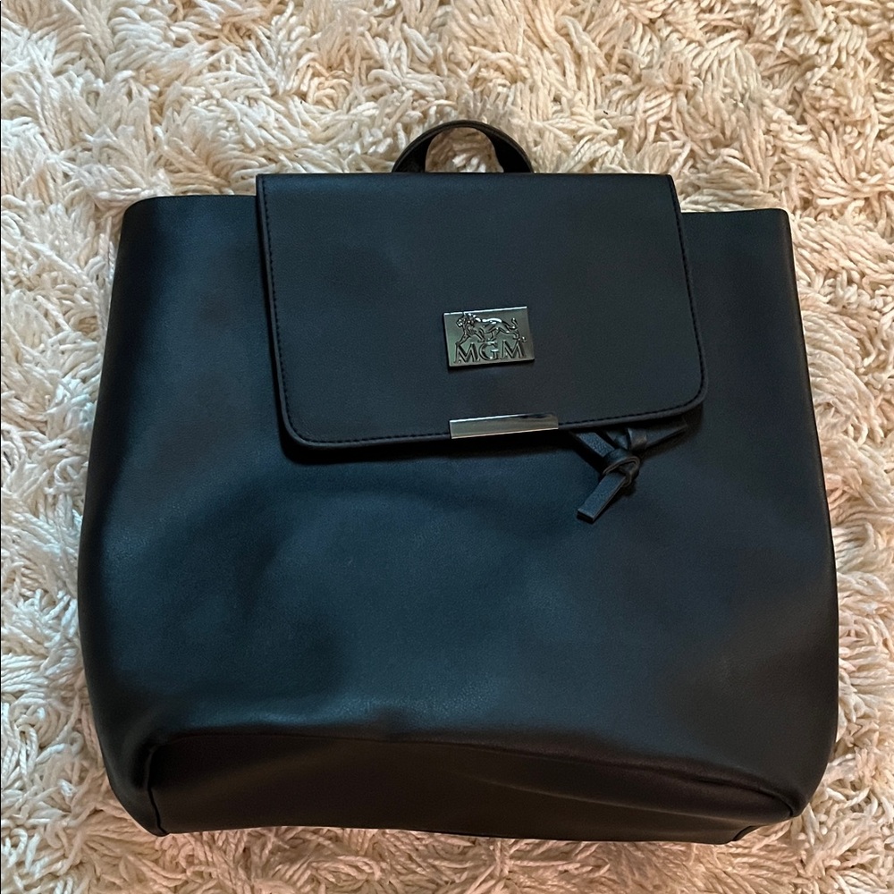 MGM Black Smooth Leather Flap Backpack